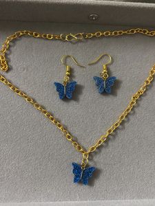 Blue Butterfly Necklace & Earring Set