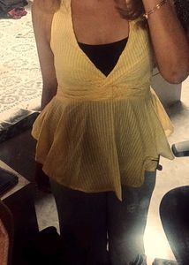 Backless Cute Yellow Halter Neck Top
