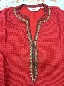 Red Embroidered Biba Kurta