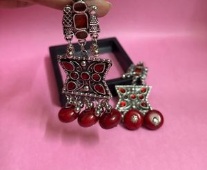 Red Beaded Dangle Earrings