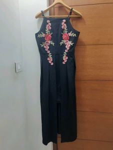 Floral Embroidered Low High Black Dress✨