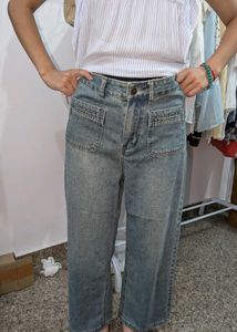 Vintage Wash Wide Leg Jeans