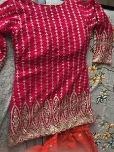 Embroidered Pink &amp; Orange Sharara Set