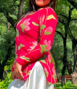 Hot Pink Lotus Corset kurti – Round Neck
