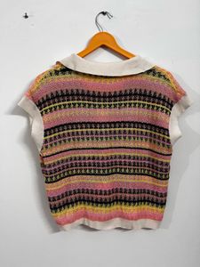 Vibrant Striped Knit Polo Top