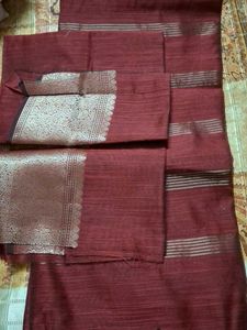 Elegant Maroon Silk Saree with Silver Border