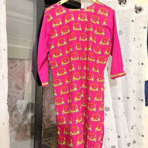 Vibrant Pink Tuk-Tuk Print Kurta
