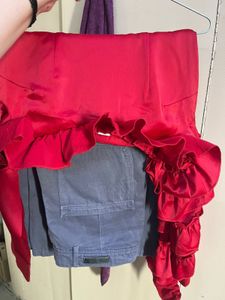 Chic Red Ruffle Cold Shoulder Top