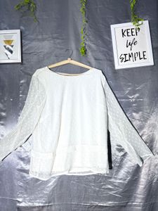 Sheer White Polka Dot Long Sleeve Top