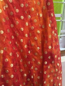 Vibrant Orange &amp; Gold Polka Dot Skirt