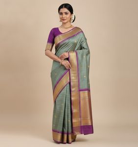 New Elegant Grey with Majenta Silk Saree