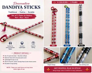 Decorative Dandiya Sticks - Set of 3 Pairs