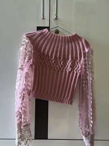 Chic Pink Mesh Sleeve Cropped Sweater