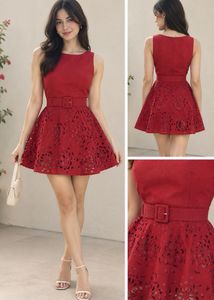 Red Floral Cutout Fit and Flare Dress