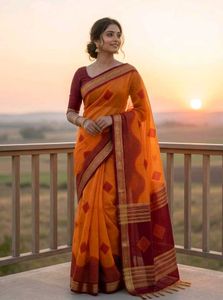 Red and Light orange Saree