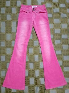 Vibrant Pink Flare Corduroy Pants