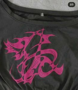 Grey Crop Top with Pink Graphic