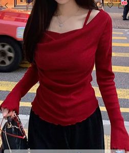Red Long Sleeve Cowl Neck Top