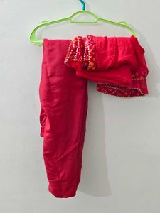 Vibrant Red Bandhani Kurta Set with Dupatta