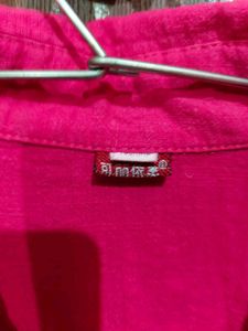 Vibrant Pink Ruched Button-Up Shirt