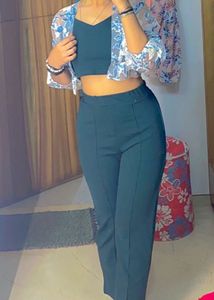 Stylish Crop Top & Trouser Set with shrug