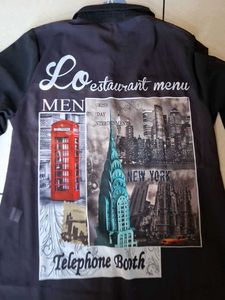 Sheer Black City Print Tunic Shirt