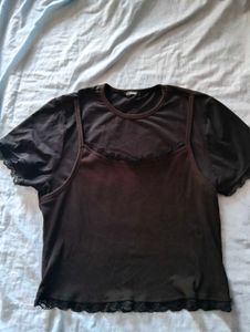 Layered Black Lace Trim T-Shirt