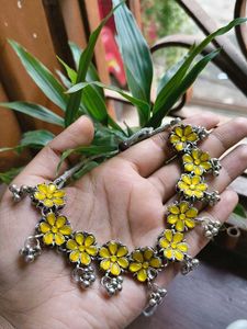 Yellow Floral Oxidized Necklace Set