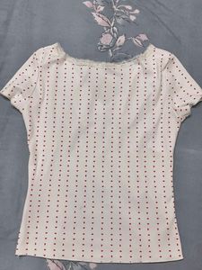 Cute White Heart Print Top