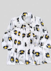 Chic Daisy Print Sheer Blouse
