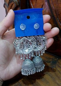 Maa Lakshmi Temple Design Oxidized Jhumka Earrings
