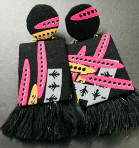 2 Pair Combo Fabric Fancy Long Size Earrings