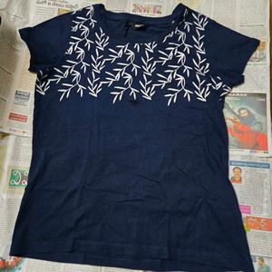 Navy Blue Embroidered T-Shirt