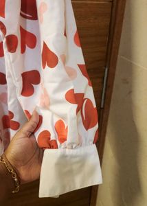 Chic Heart Print Button-Up Shirt