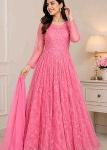 Elegant Pink Lace Ethnic Gown