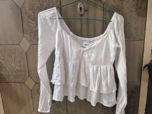 cute white full sleeve ruffle top