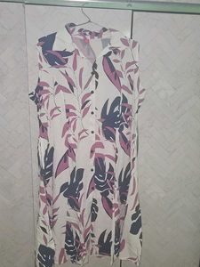 Stylish Leaf Print Button-Up kurti Dress and tunic
