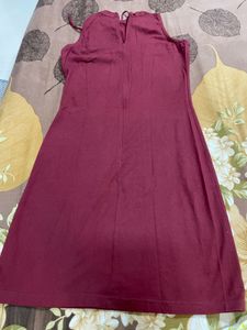 Maroon Fringed Sleeveless Dress