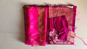 Vibrant Pink Silk unstitched lehenga with Blouse
