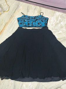 Embellished Blue &amp; Black Blouse and skirt