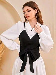 SHEIN Colorblock Bishop Sleeve Asymmetrical Dress