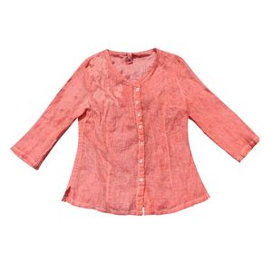 Coral Embroidered Button-Down Blouse