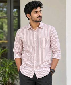 Men’s Pink & White Striped Casual Shirt