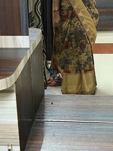 Elegant Gold Floral Print Saree