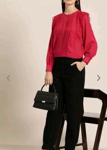 Pleated Detail Lace Inserted Top