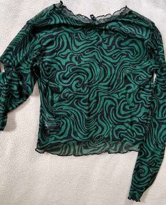 Green M transparent crop top