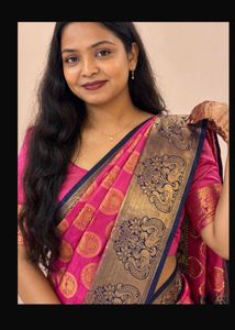 Vibrant Pink Silk Saree with Gold Peacock Motifs