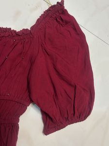 Burgundy Off-Shoulder Puff Sleeve Top