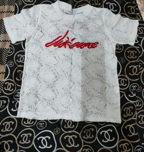 Lace Top with Embroidered Text