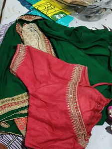 Elegan lahenga style saree Set with red colour rea